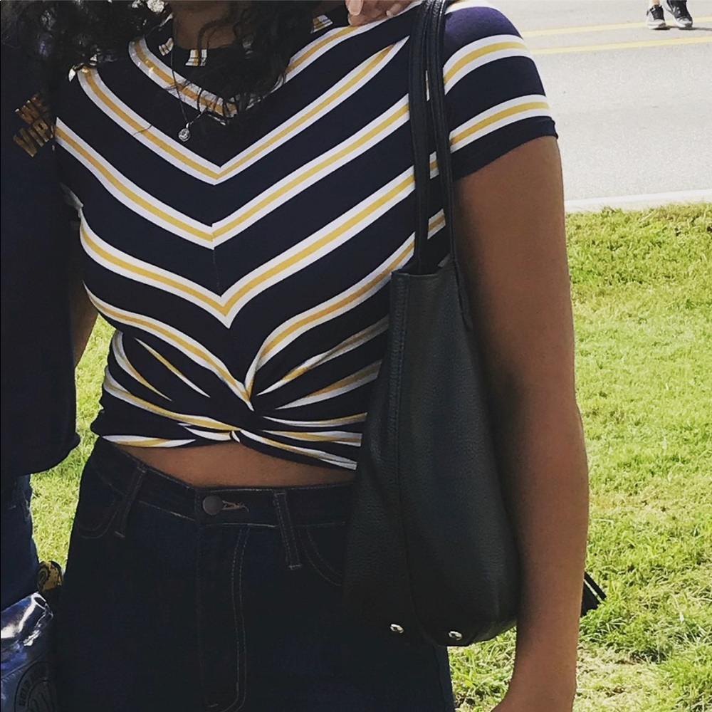 Blue and golden yellow knotted shirt